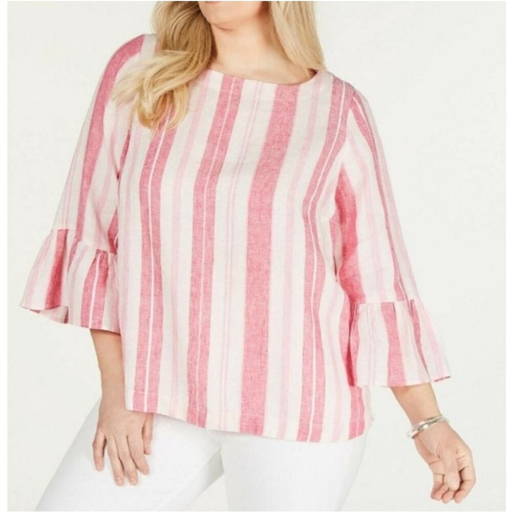 Charter Club 1X linen blouse top, ruffle sleeves